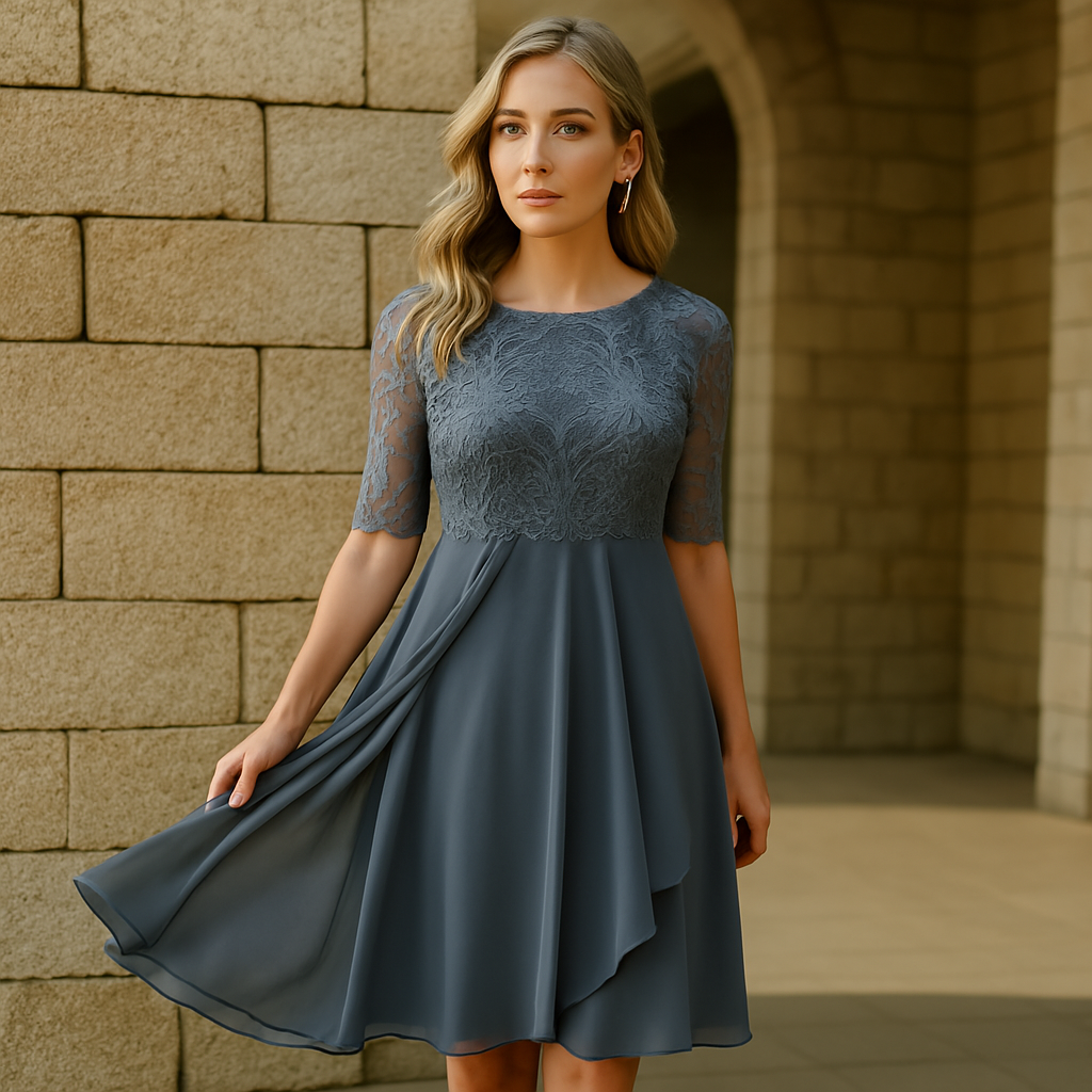 Elegante Jurk Met Halflange Mouwen Voor Avondfeesten