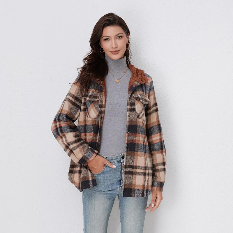 AMELIA - Dames Hooded Plaid Flanellen Jas voor Herfst en Winter