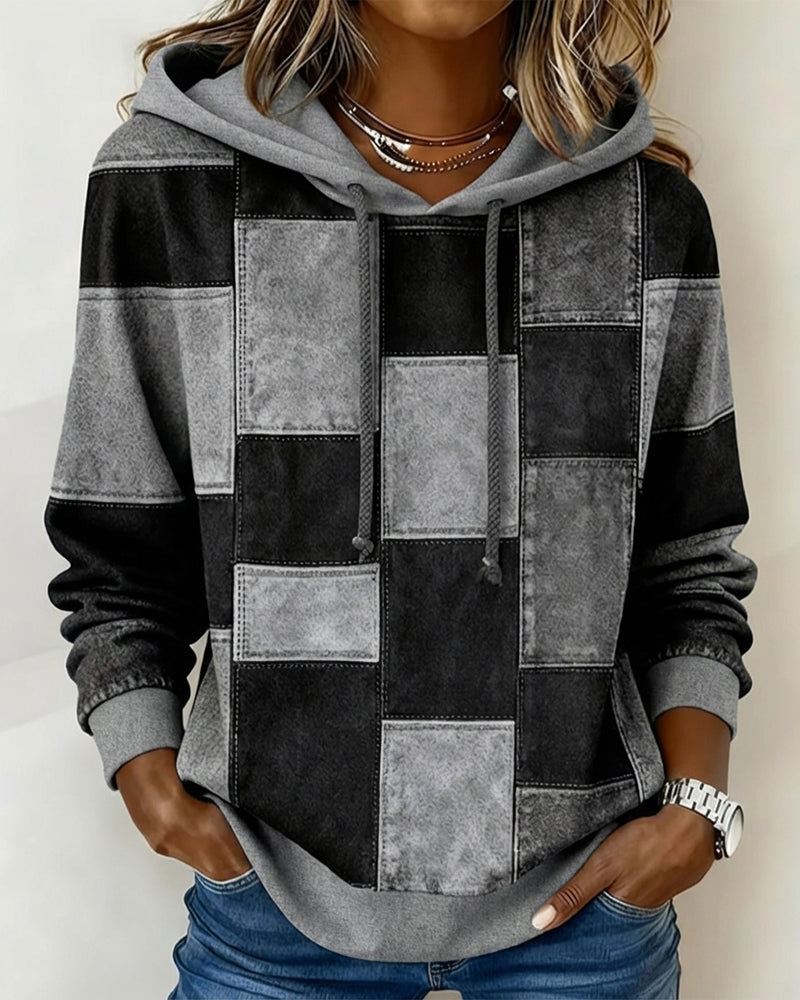 Stijlvolle Lange Mouwen Geruite Hoodie