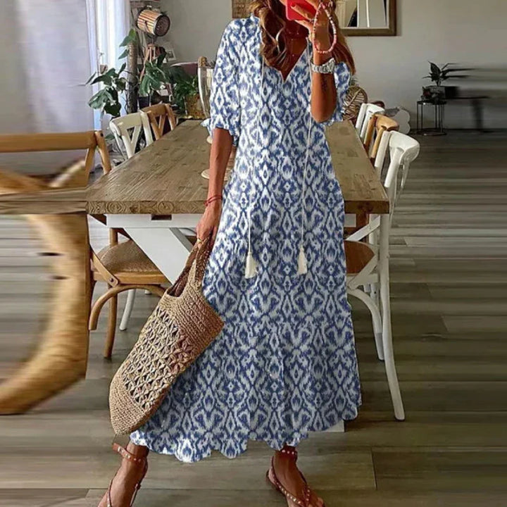 Boho Maxi Jurk Met Bloemenprint En V Hals