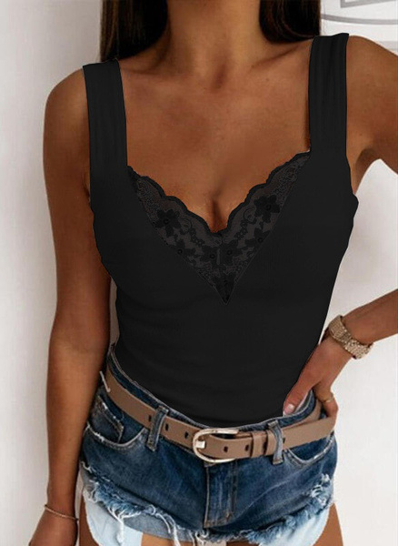 Kanten Top Met V Hals En Brede Bandjes Voor Dames