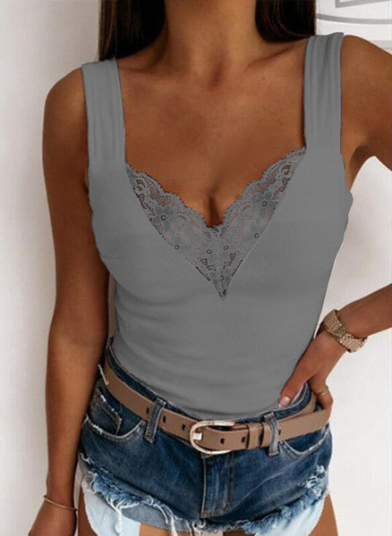 Kanten Top Met V Hals En Brede Bandjes Voor Dames