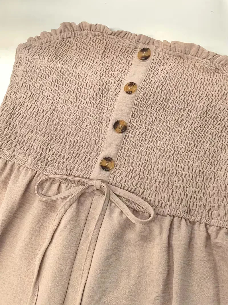 Strapless playsuit met wijde pijpen