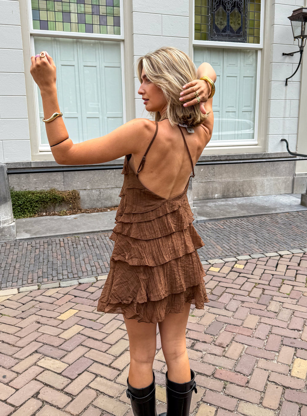 Mini Jurk Dames Ruches Asymmetrisch Schouderband Casual Zomer