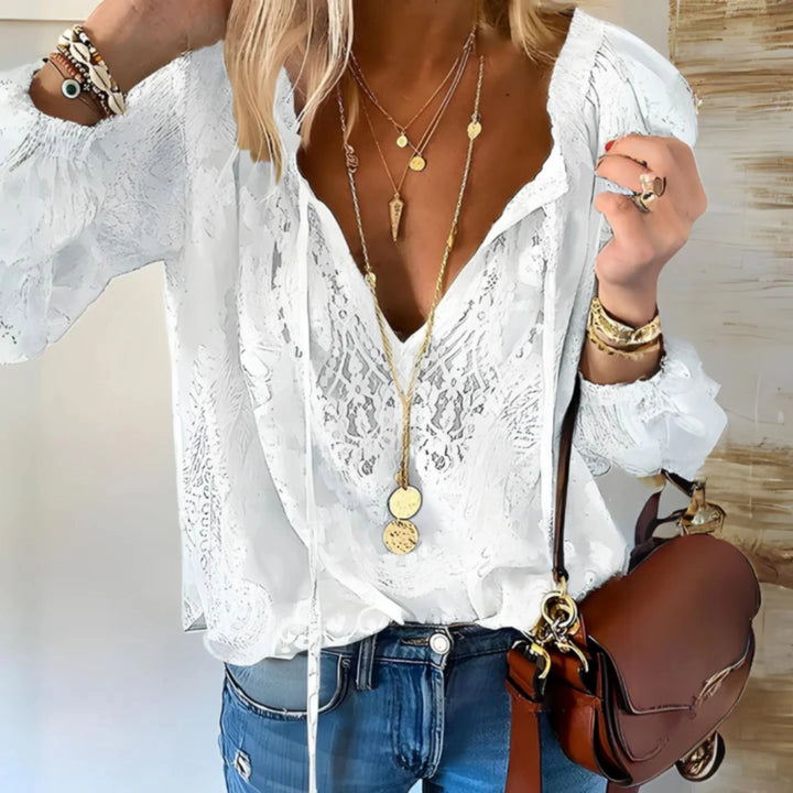 Luchtige Boho Blouse Met Kant En V Hals Voor Dames