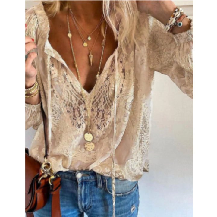 Luchtige Boho Blouse Met Kant En V Hals Voor Dames