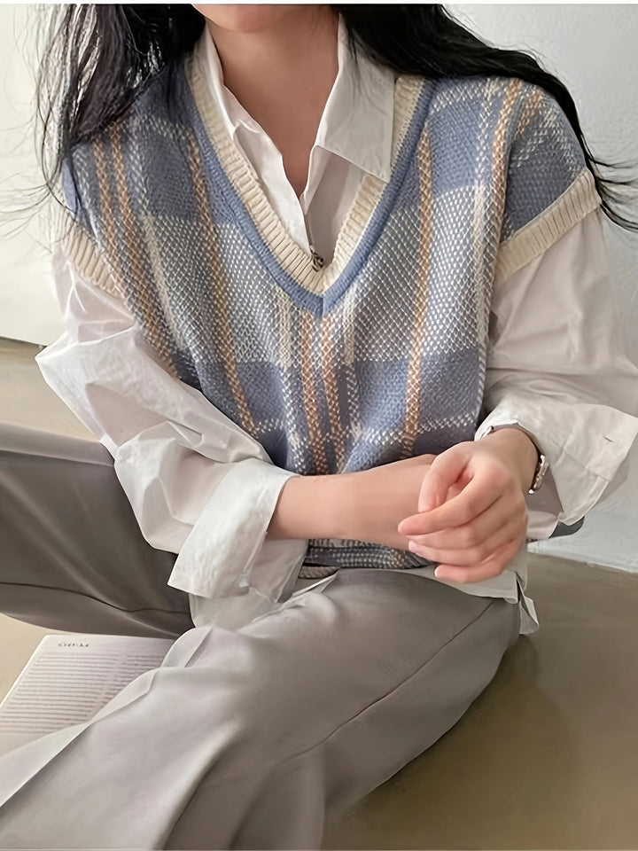 Marnie | Vintage Geruite V-Hals Sweater Vest