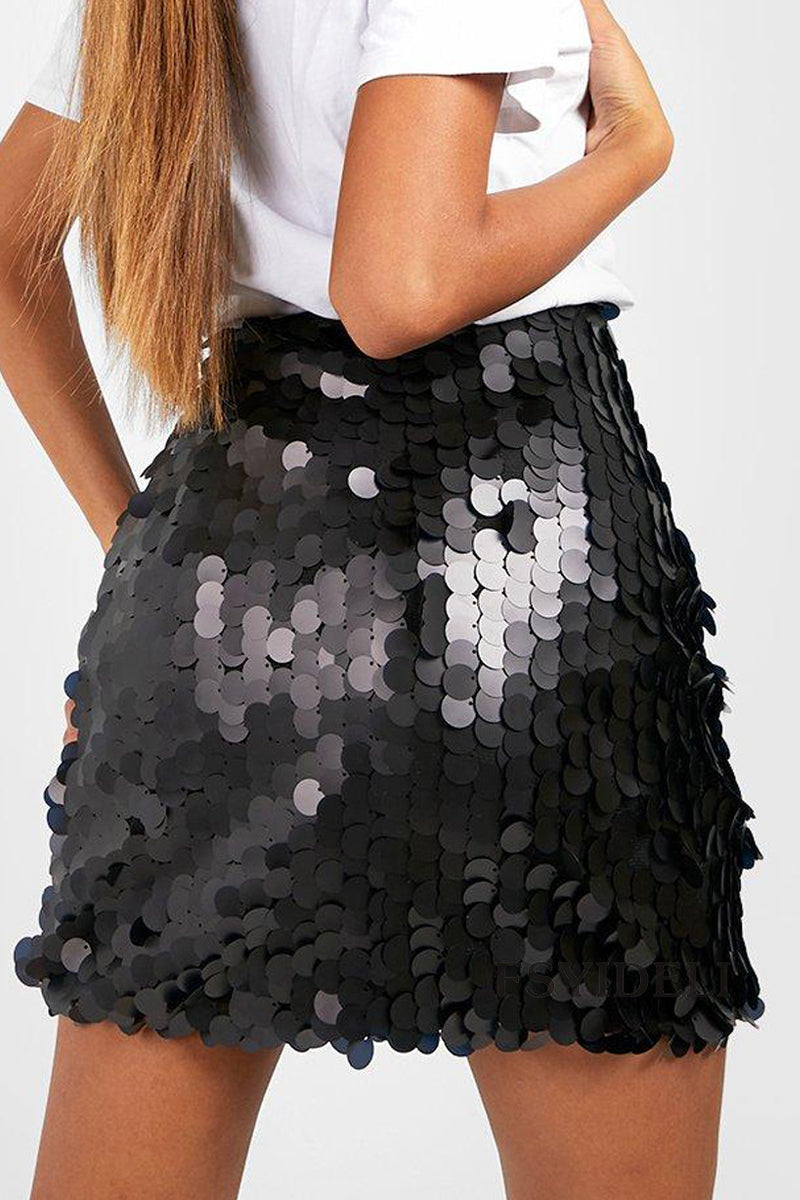 Glitter Pailletten Mini Rok Voor Dames Met Hoge Taille