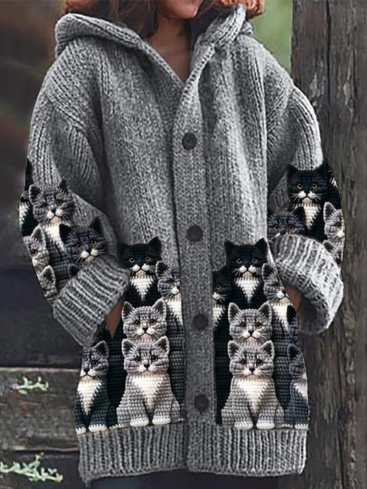 Jasmin - Gezellige gebreide cardigan met kattenmotief