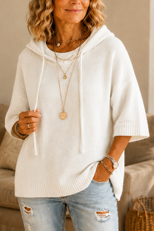 Loungel – Versleten Open-Knit Trekkoord Hoodie