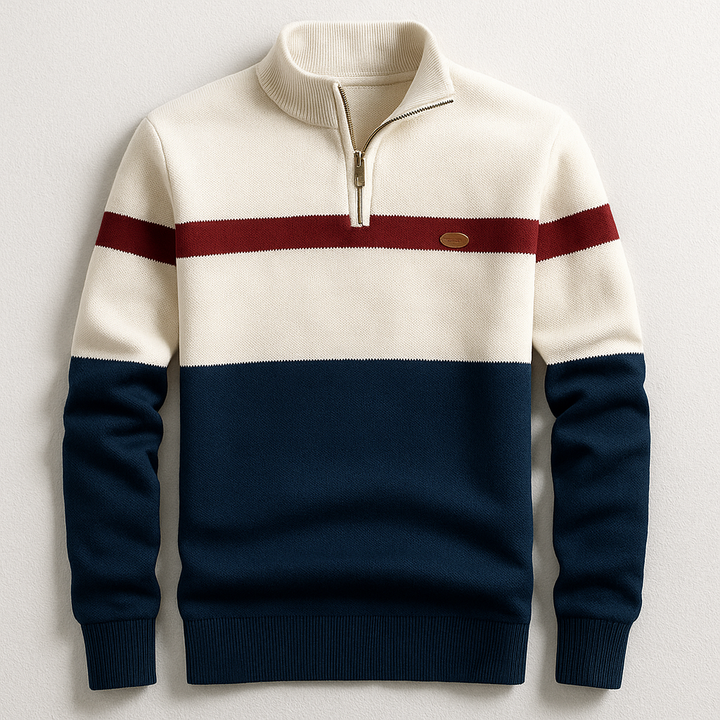 Heren Kleurblok Kwart Rits Brei Sweater