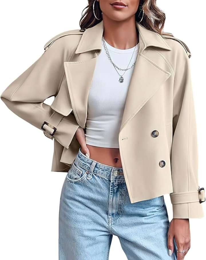 Beige Trenchcoat Dames Kort Klassiek met Ceintuur en Knoopsluiting
