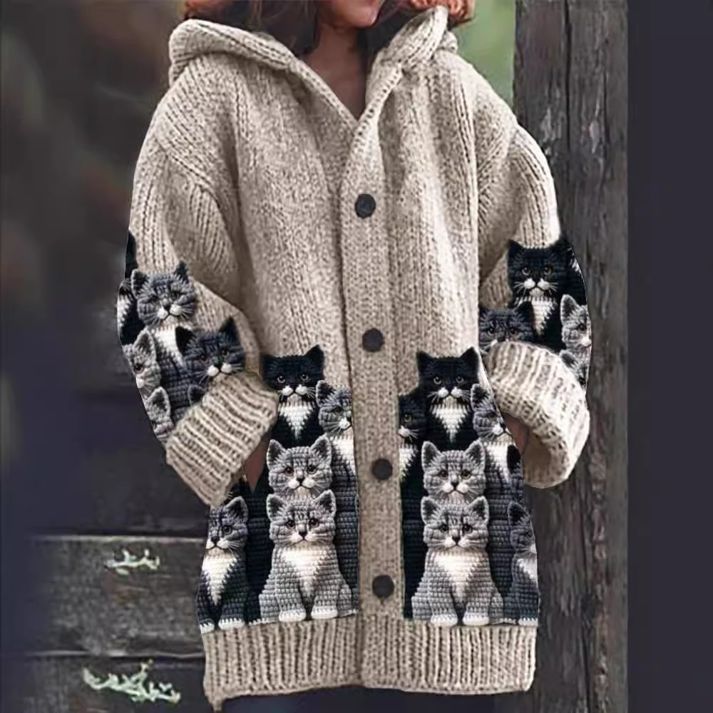 Jasmin - Gezellige gebreide cardigan met kattenmotief