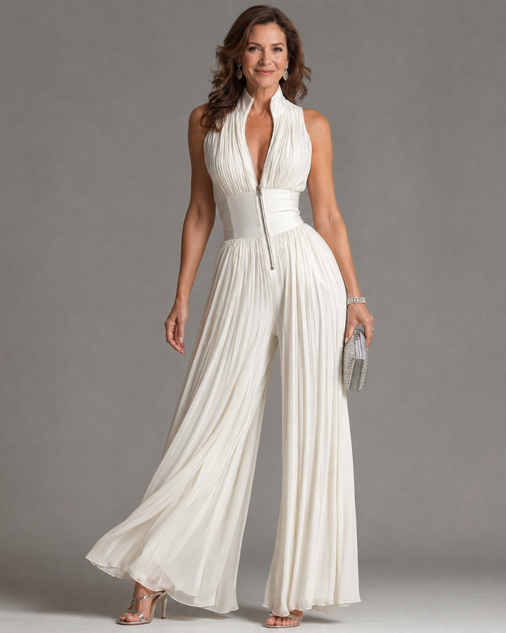 PLISSÉE JUMPSUIT MET HALTERNEK VOOR VROUWEN