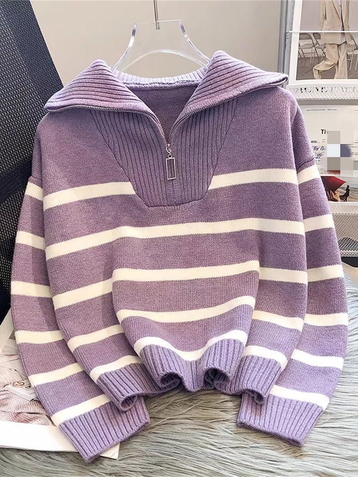Sabina | Gestreepte Quarter-Zip Trui