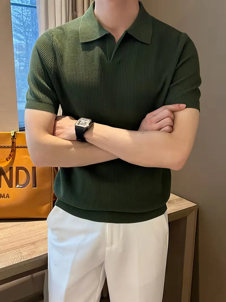 Polo met V-neck en korte mouwen