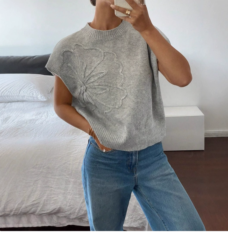 Casual trui met korte mouwen en ronde hals