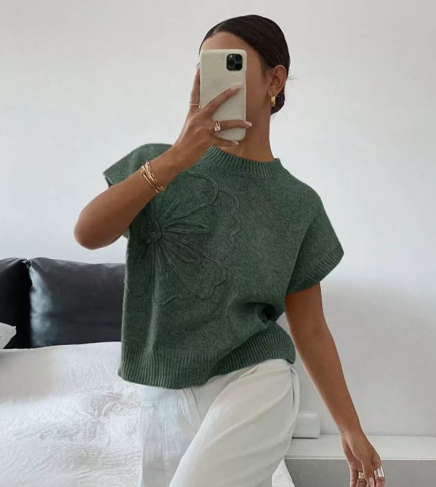 Casual trui met korte mouwen en ronde hals