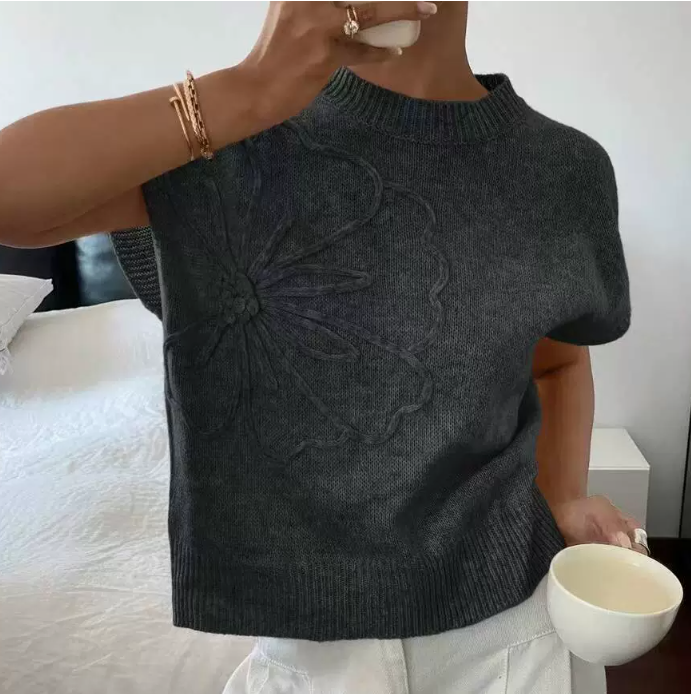 Casual trui met korte mouwen en ronde hals
