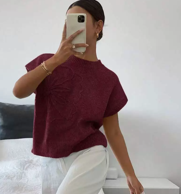 Casual trui met korte mouwen en ronde hals