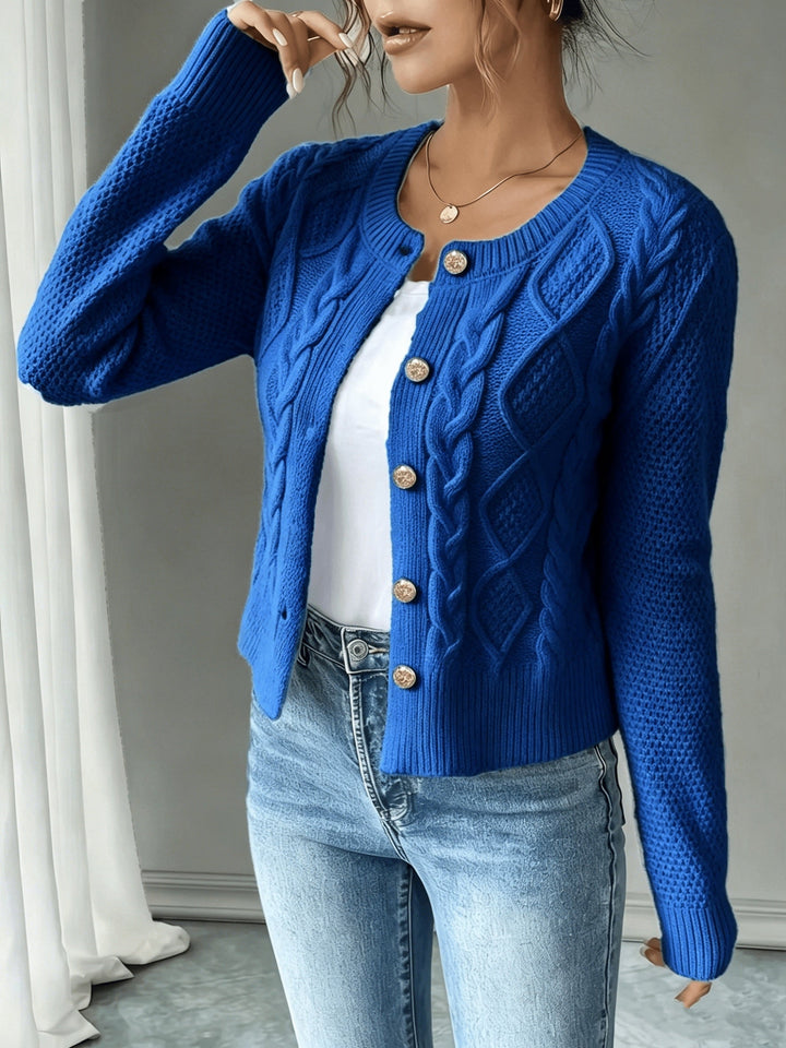 Eleanora | Kabelgebreide Knopen-Voorkant Cardigan