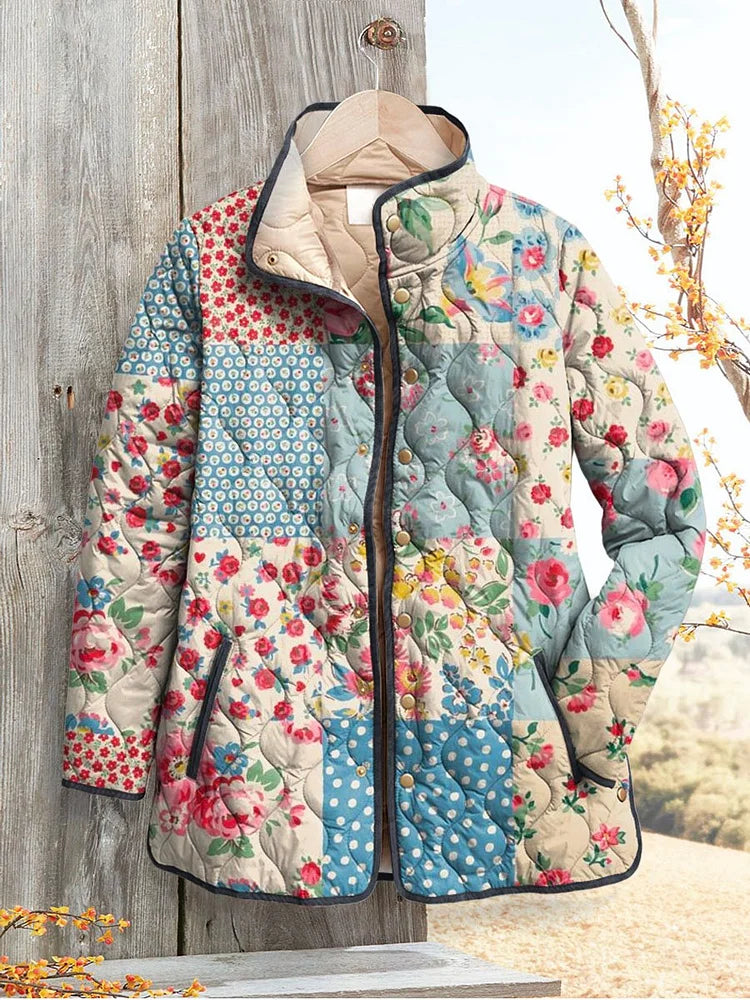 Dames Vintage Charmante Bloemenjack Casual Gequilt
