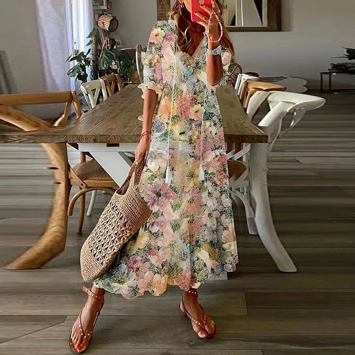 Boho Maxi Jurk Met Bloemenprint En V Hals