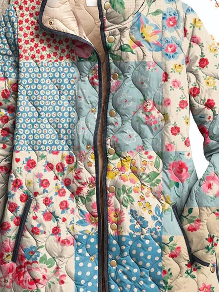 Dames Vintage Charmante Bloemenjack Casual Gequilt