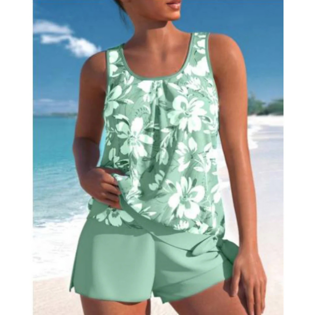 Tankini Met Bloemen En Panterprint Voor Dames Met Short