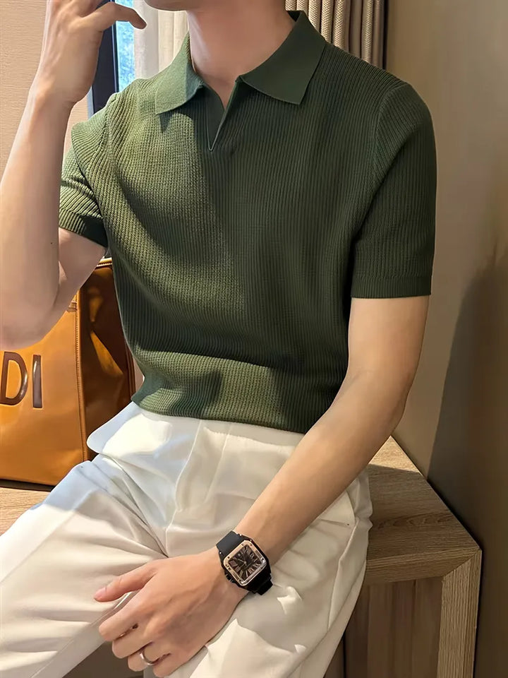 Polo met V-neck en korte mouwen