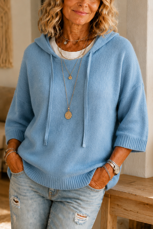 Loungel – Versleten Open-Knit Trekkoord Hoodie