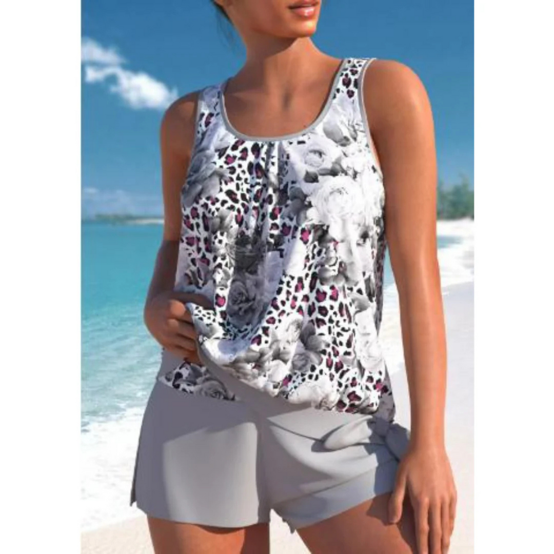 Tankini Met Bloemen En Panterprint Voor Dames Met Short