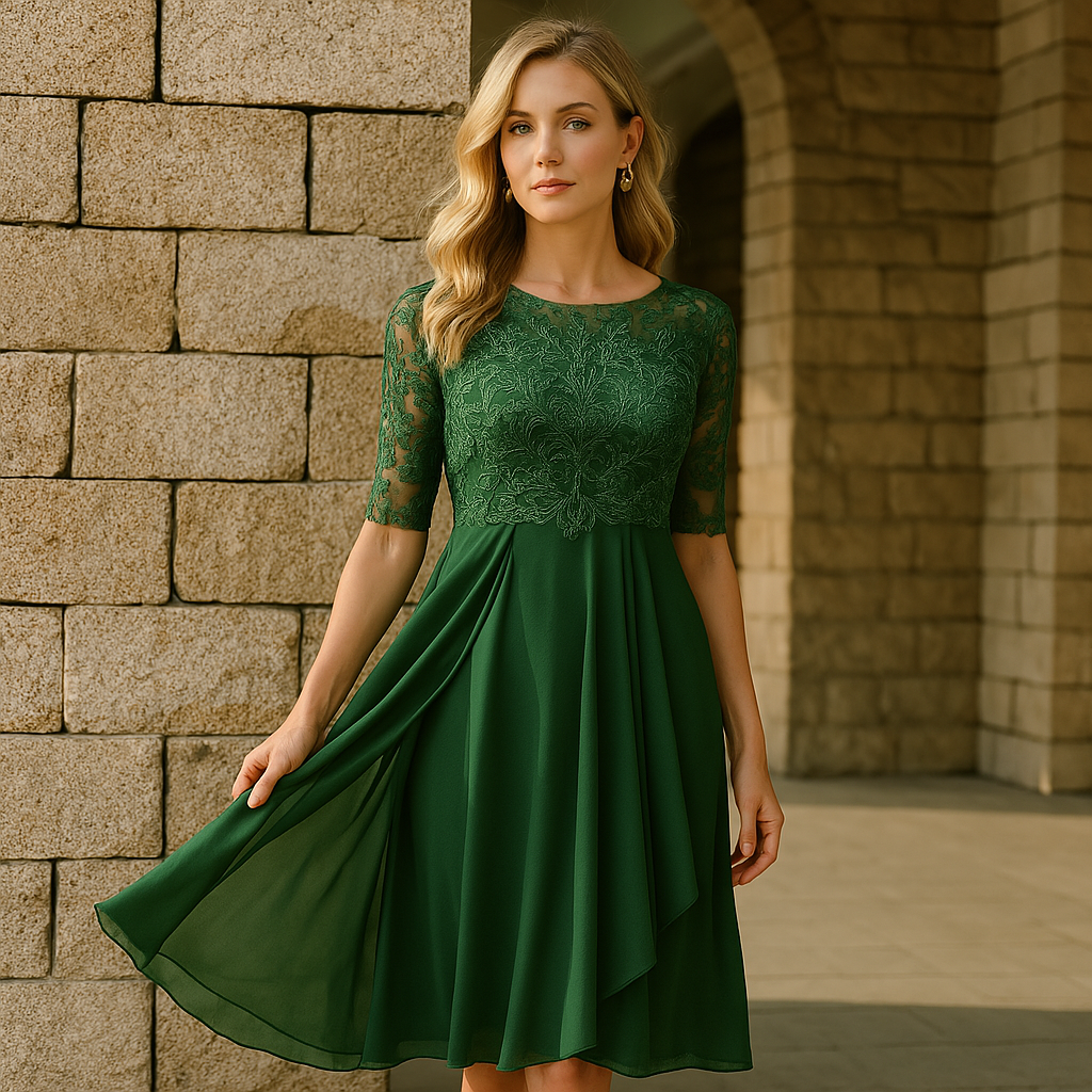 Elegante Jurk Met Halflange Mouwen Voor Avondfeesten