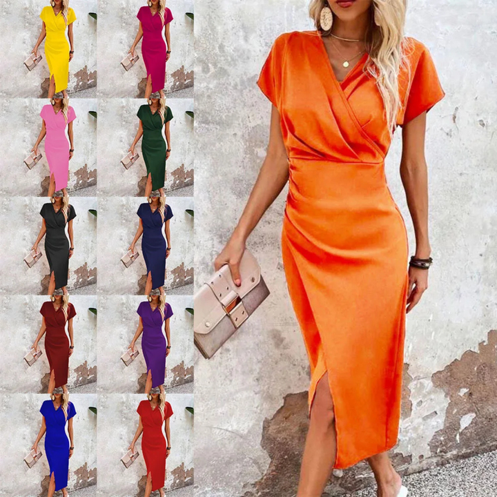 Cocktail Midi Jurk Voor Dames Met V Hals En Split