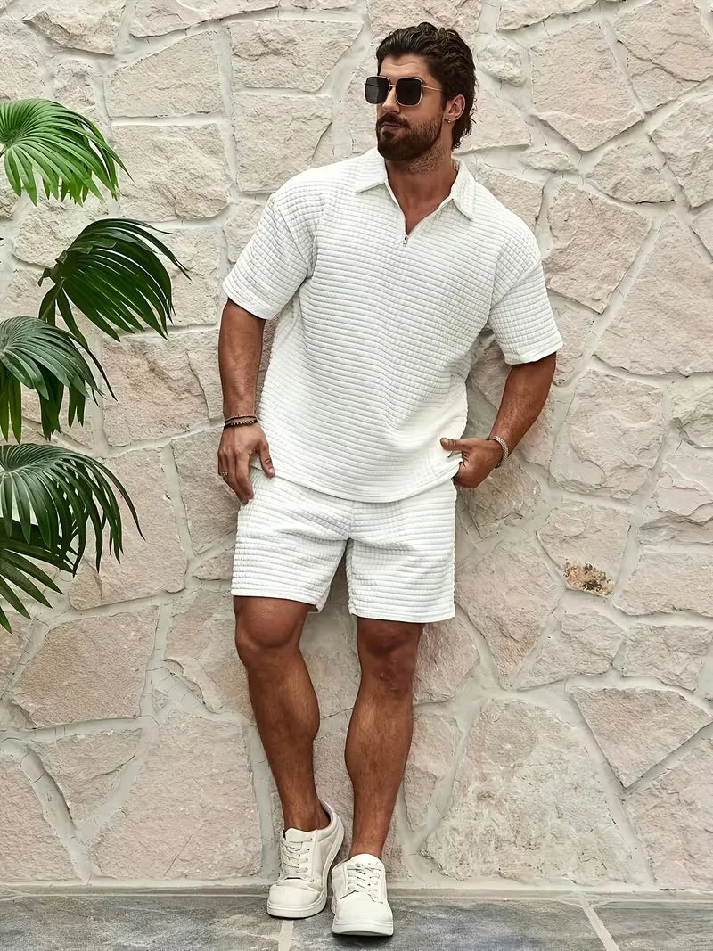 Set met V-neck en textuur