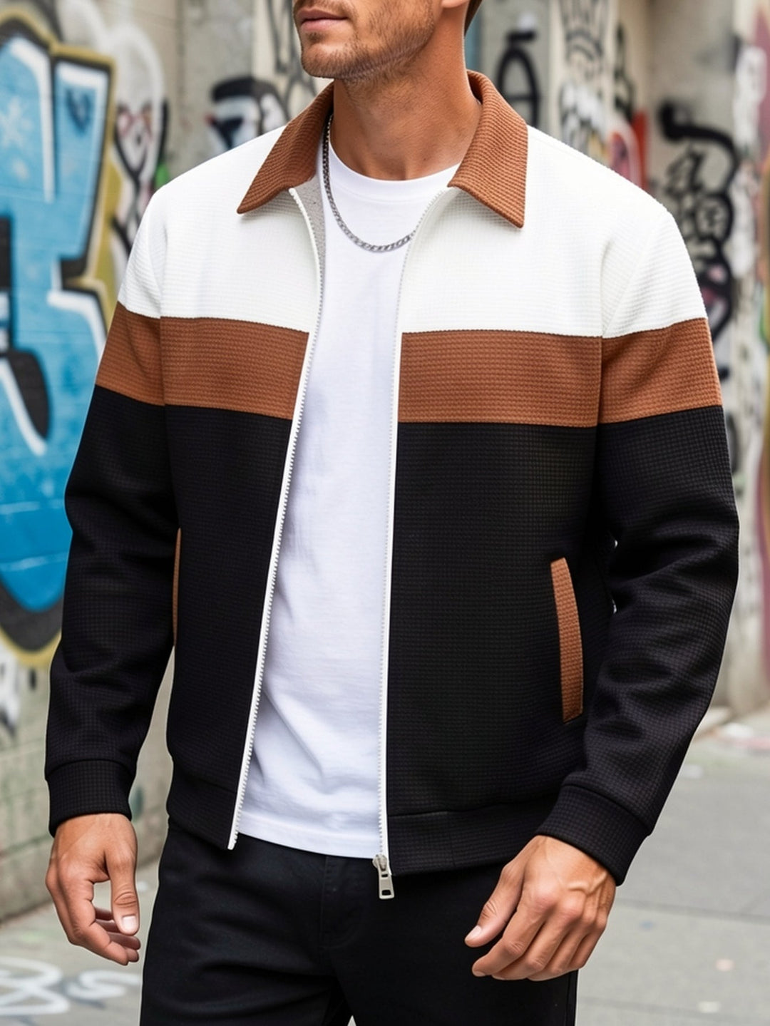 Cameron | Kleurblok Zip-Up Jas