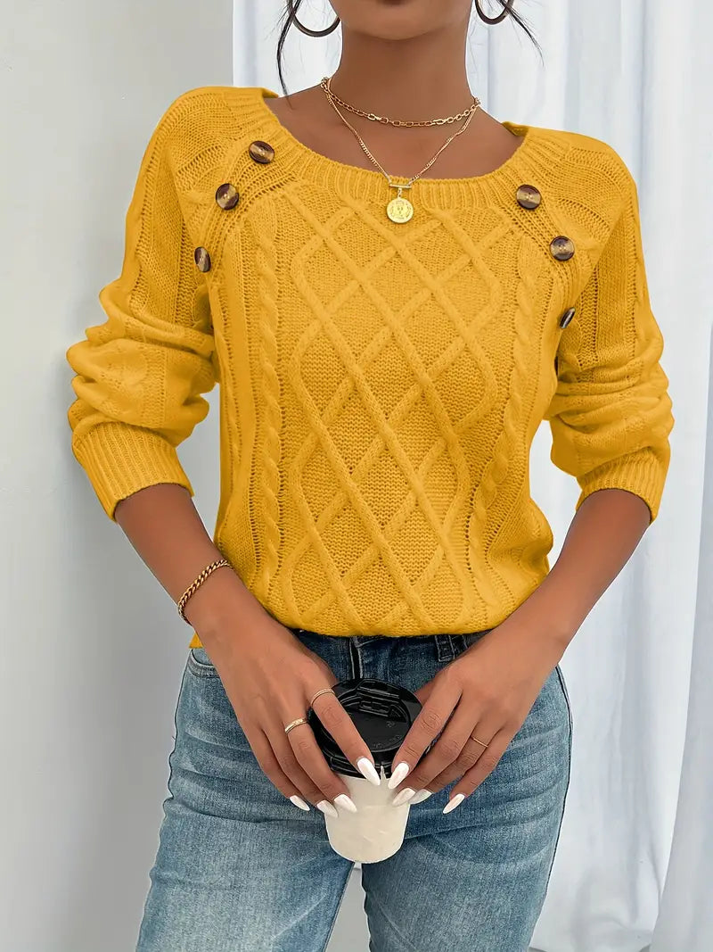 Lina - lange mouwentrui met Vlechtpatroon, Casual Trui met Ronde Hals