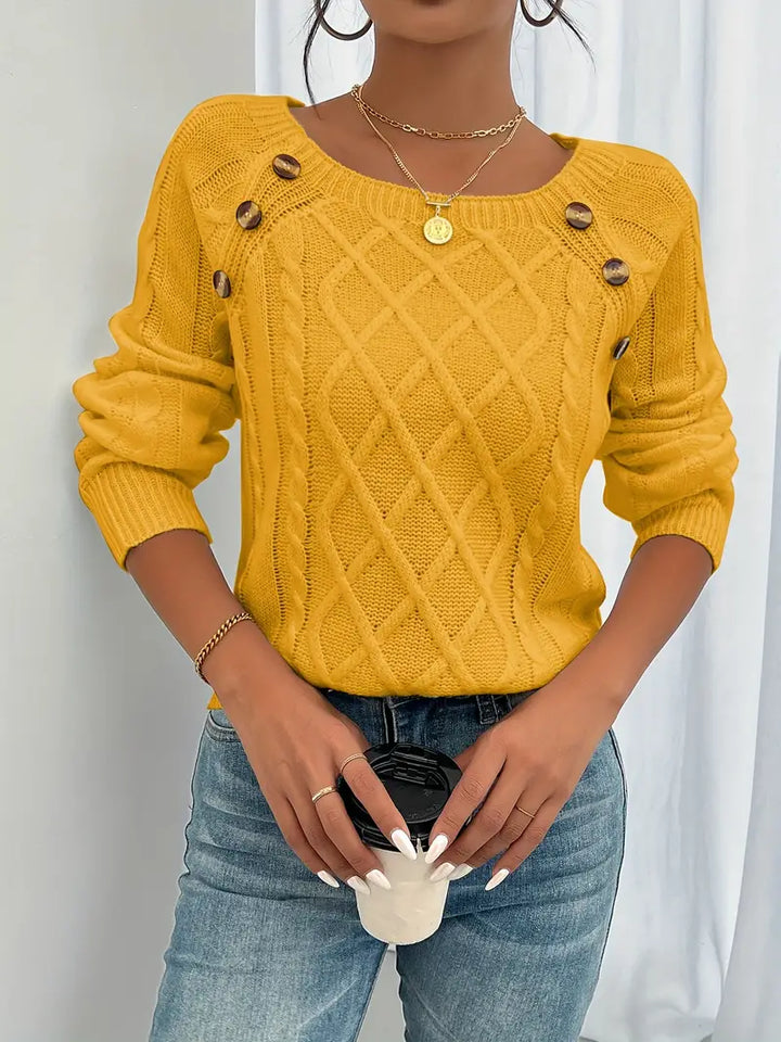 Lina - lange mouwentrui met Vlechtpatroon, Casual Trui met Ronde Hals