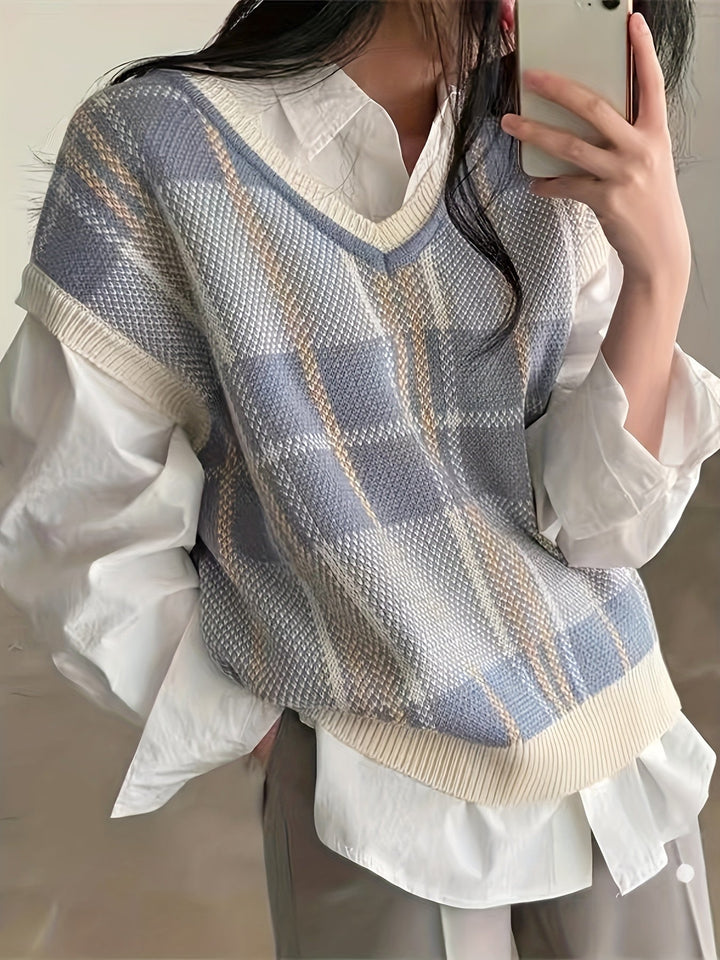 Marnie | Vintage Geruite V-Hals Sweater Vest