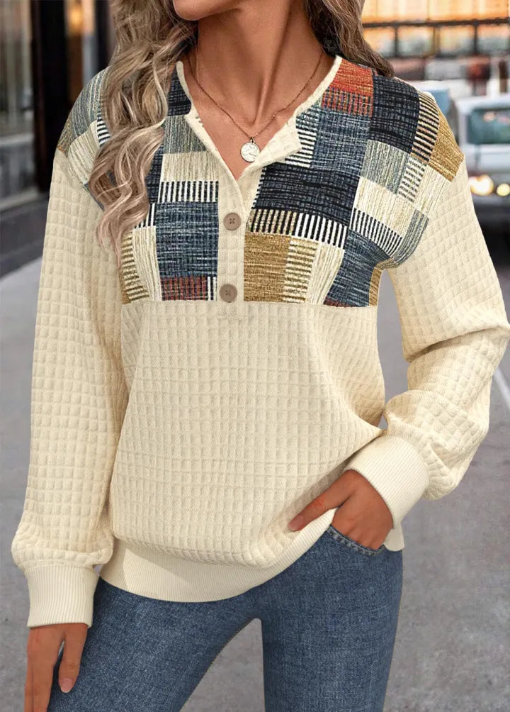 Linora | Patchwork-Trui met Knopen