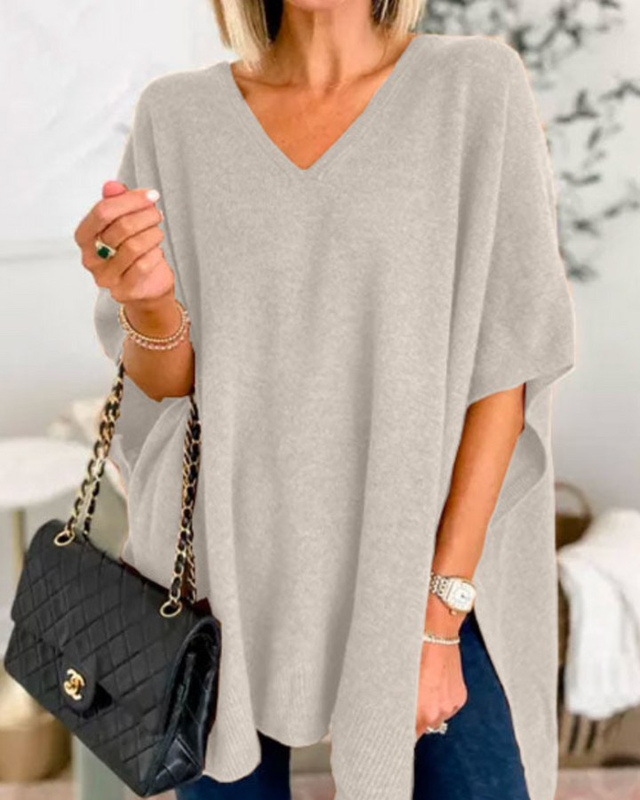 Dames V-hals Gebreide Poncho Oversized Trui