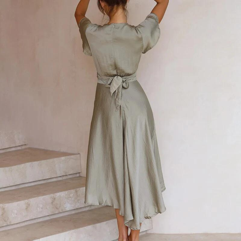 Eline - Elegante Zwierige Midi Jurk met V Hals voor Dames