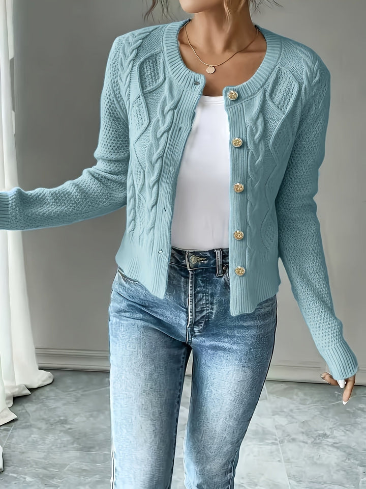Eleanora | Kabelgebreide Knopen-Voorkant Cardigan