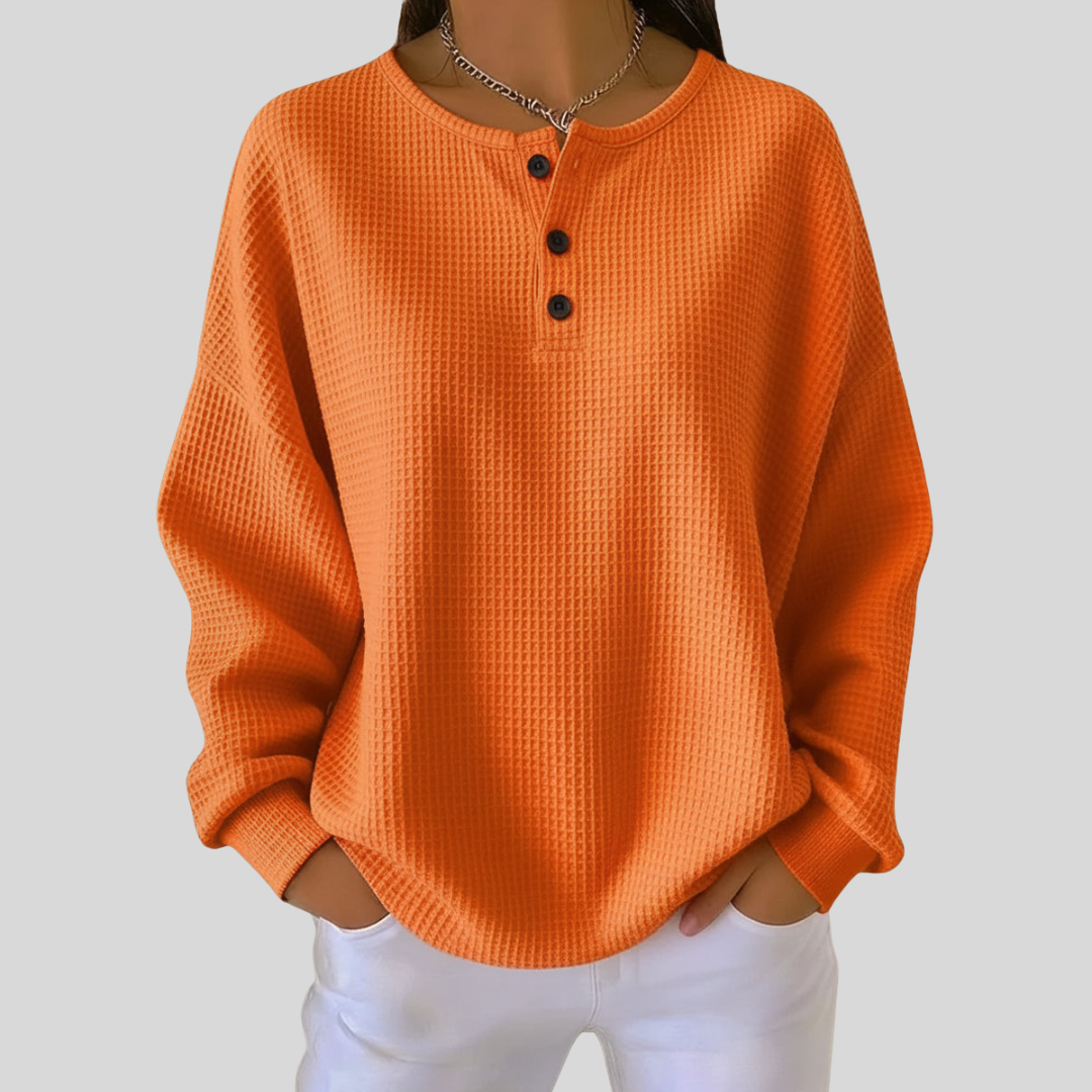 Anne - Gezellig Sweatshirt met Wafelstructuur en Kraag