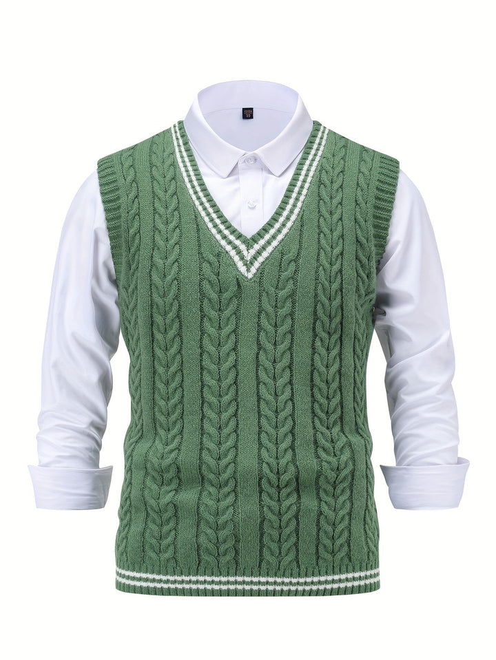 Gideon | Kabelgebreide V-hals Sweater Vest
