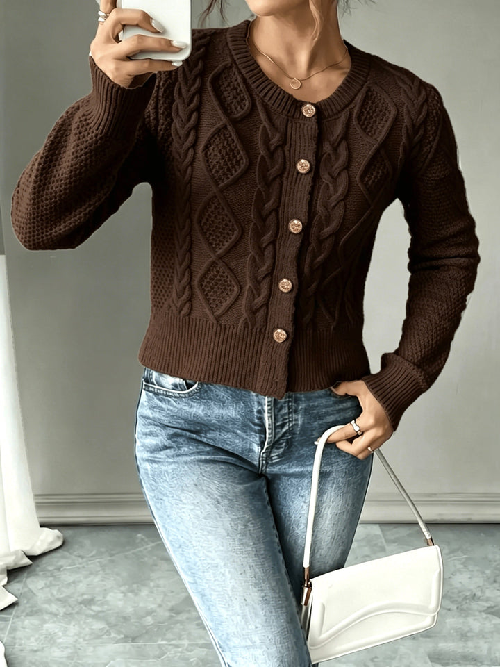 Eleanora | Kabelgebreide Knopen-Voorkant Cardigan