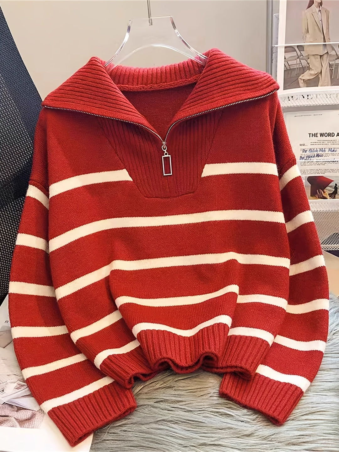 Sabina | Gestreepte Quarter-Zip Trui
