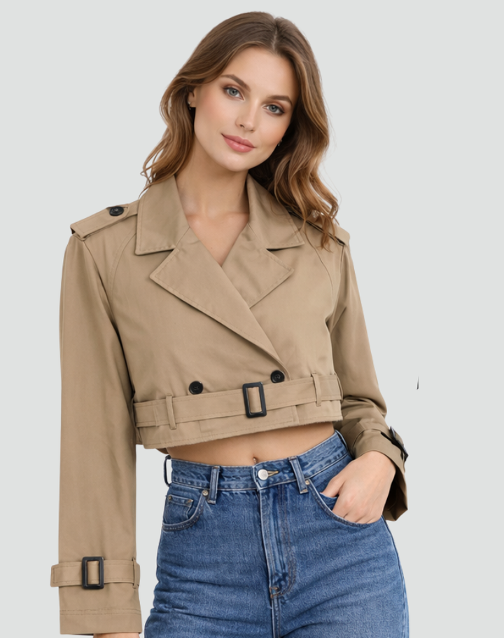 Trenchcoat Dames Regular Fit Katoen Korte Pasvorm