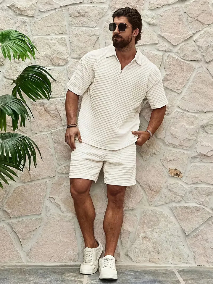 Set met V-neck en textuur