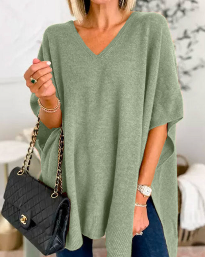 Dames V-hals Gebreide Poncho Oversized Trui